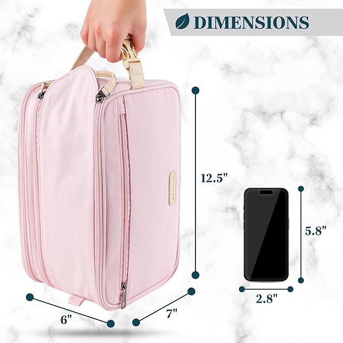 PAVILIA Toiletry Bag for Women, Canvas Travel Dopp Kit, Water Resistant Hygiene Bag Toiletries Organizer, Shaving Kit Travel Accessories Bag, Pink, Extra Large