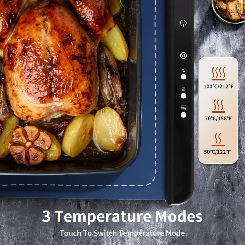 2025 New Food Warming Mat, Silicone Electric Warming Tray, Food Warmers for Parties Buffet - Full Surface Heating, 3 Temperature Settings, Foldable, Food Heating Mat for Gatherings, Family, Everyday