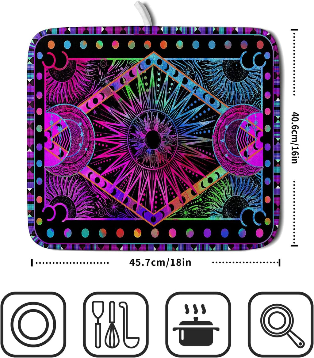 Purple Absorbent Dish Drying Mat Sun and Moon Microfiber Drying Pad for Kitchen Counter Decor Small