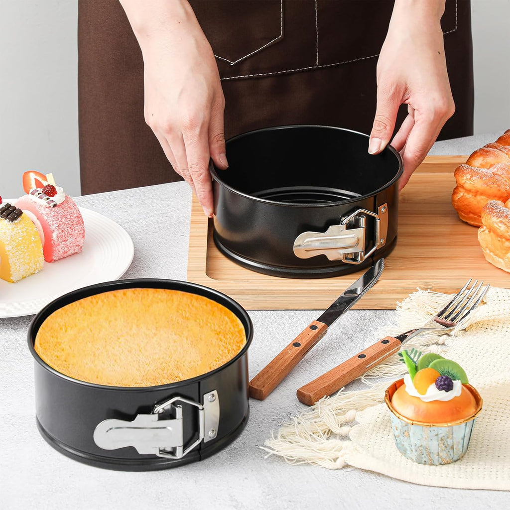 4 Pcs 6 Inch Non Stick Springform Pan with Removable Bottom Carbon Steel Cheesecake Pan Round Springform Cake Mold with Stainless Steel Spring Buckles for Baking Kitchens Restaurant