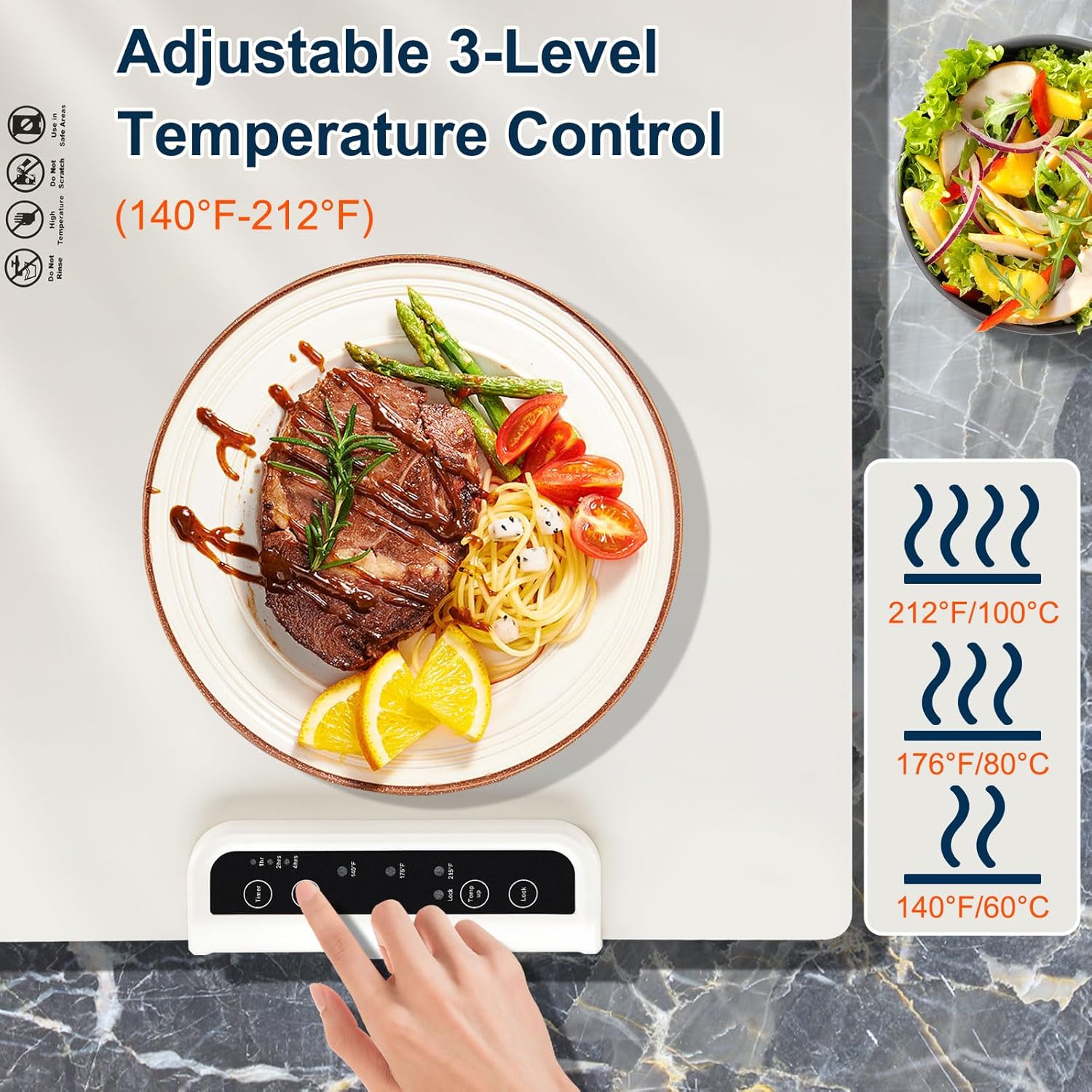 Warming Mat for Food, Full Surface Heating Electric Warming Tray for Food, 3-Temperature Settings Portable Food Warming Mat, Auto Shut-Off Rollable Warming Trays for Buffets Party, Gatherings White