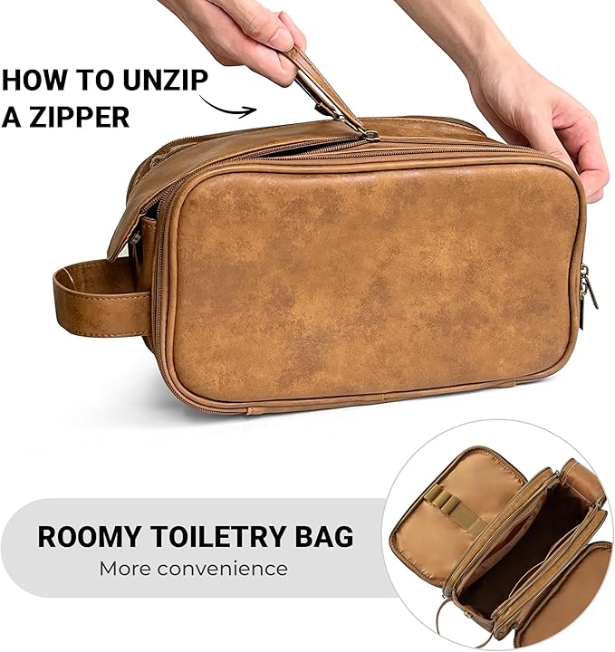 Elviros Toiletry Bag for Men, Large Travel Shaving Dopp Kit Water-resistant Bathroom Toiletries Organizer PU Leather Cosmetic Bags