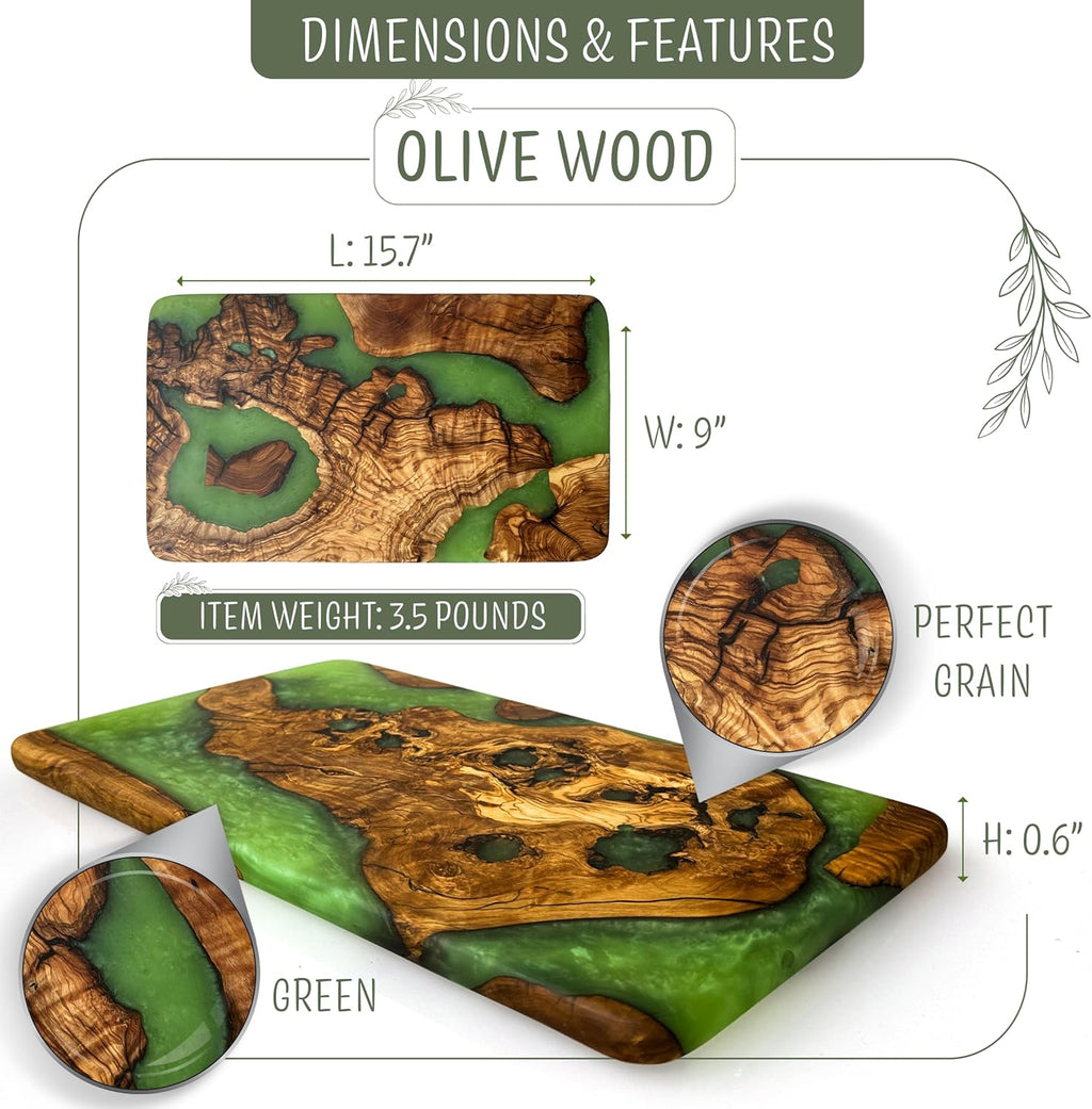 Handmade Olive Wood Cheese Board with Resin, Charcuterie Boards & Serving Tray, Wooden Epoxy Serving Board, Chopping and Cutting Board for Meat Vegetable & Fruit, Premium Gift for Kitchen