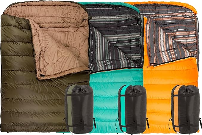 Teton Mammoth Queen Size Double Sleeping Bag- A Warm Bag The Whole Family can Enjoy – Great for Camping, Hunting and Base Camp. Compression Sack Included