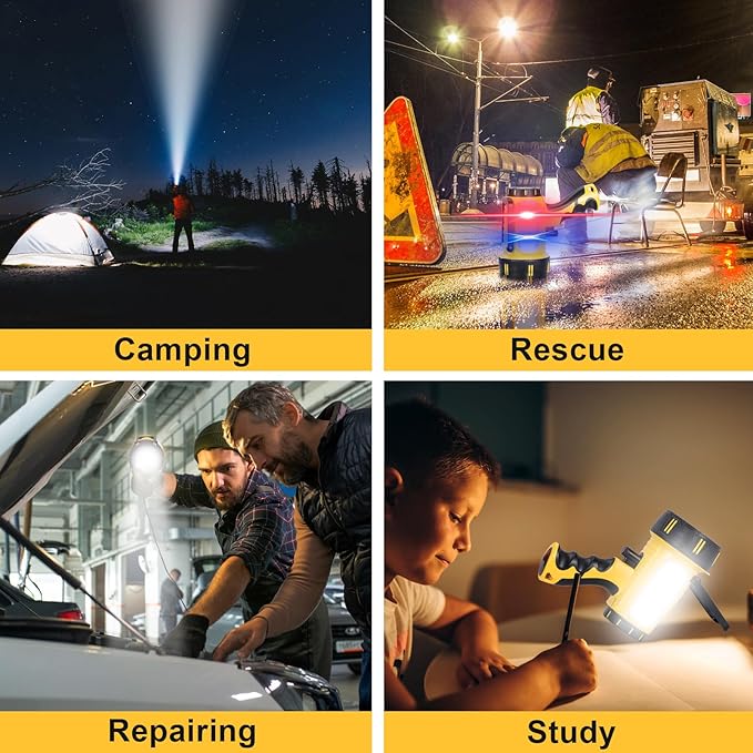 Super Bright Rechargeable Spotlight Handheld Rechargeable LED Flashlight Tactical Searchlight with USB Output 6 Light Modes Camping Light (Yellow)