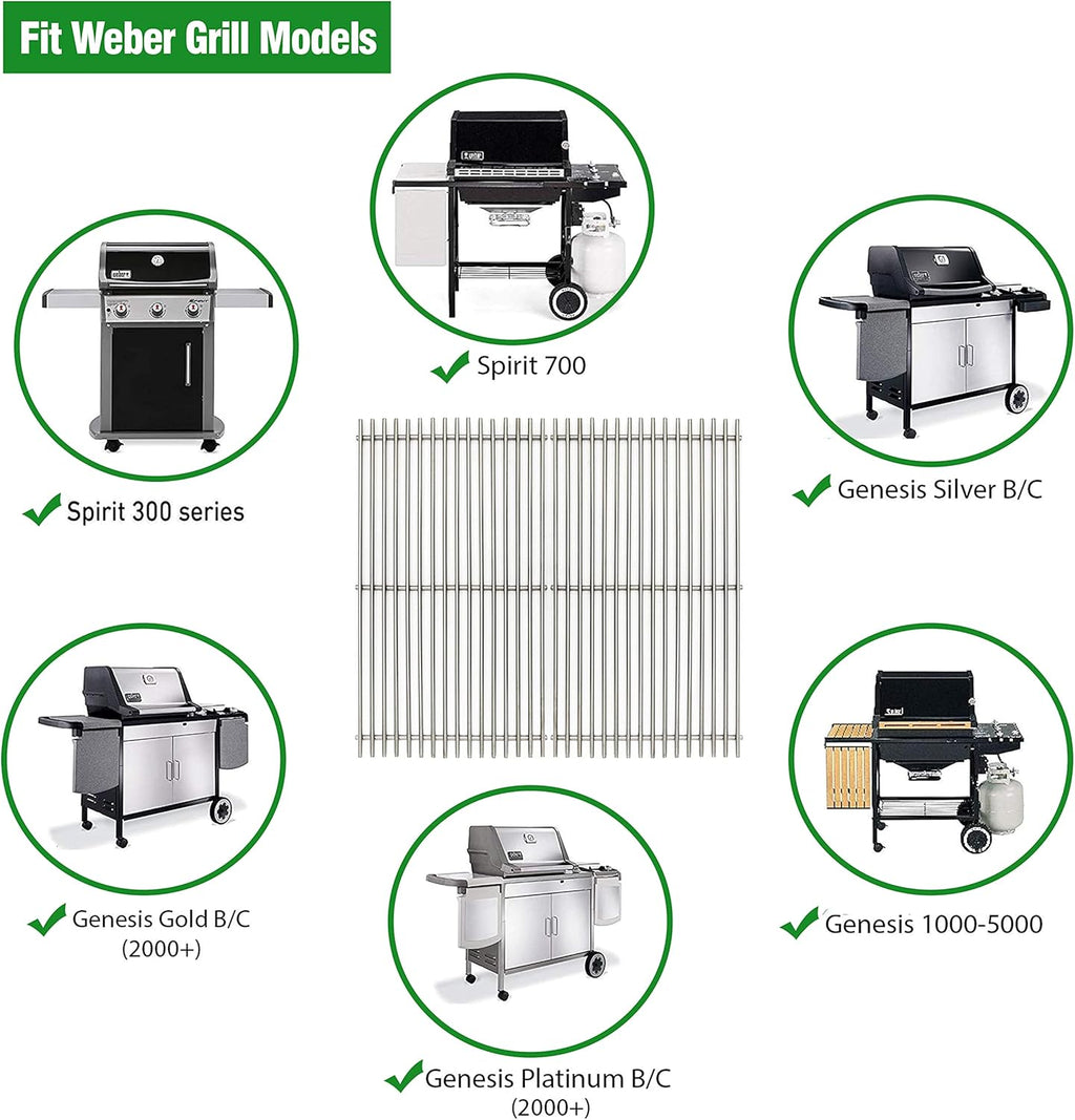 17.5" Stainless Steel 7639 Gas Grill Grates for Weber Spirit 300 Series, Spirit 700, Genesis Silver B/C, Genesis Silver B & C, Genesis Gold B & C, Genesis Platinum B & C, Genesis 1000-3500