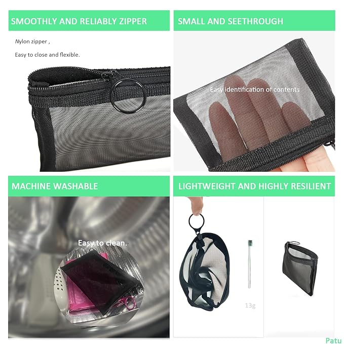 patu Mini Zipper Mesh Bags, 4" x 5", Size S / A7, 5 Pieces, Beauty Makeup Lipstick Cosmetic Accessories Organizer, Small Travel Kit Storage Pouch, Pink