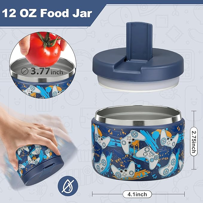 12oz Kids Soup Thermo for Hot Food Insulated Vacuum Food Jar with Buckle Lid, Stainless Steel Wide Mouth Leak Proof Lunch Container for School Travel 1 Pack