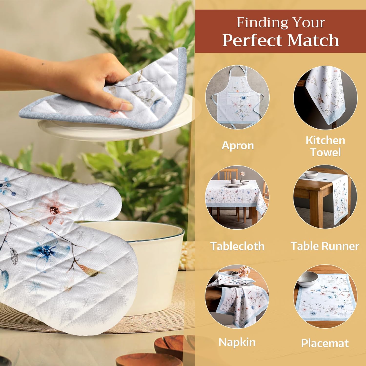 Maison d' Hermine Pot Holders Set 100% Cotton Heat Resistant Potholders 8" x 8" Hot Pads with Loop BBQ, Cooking, Baking, Grilling, Kitchen, Handling Hot Pans (Pack of 2, Ice Florals)