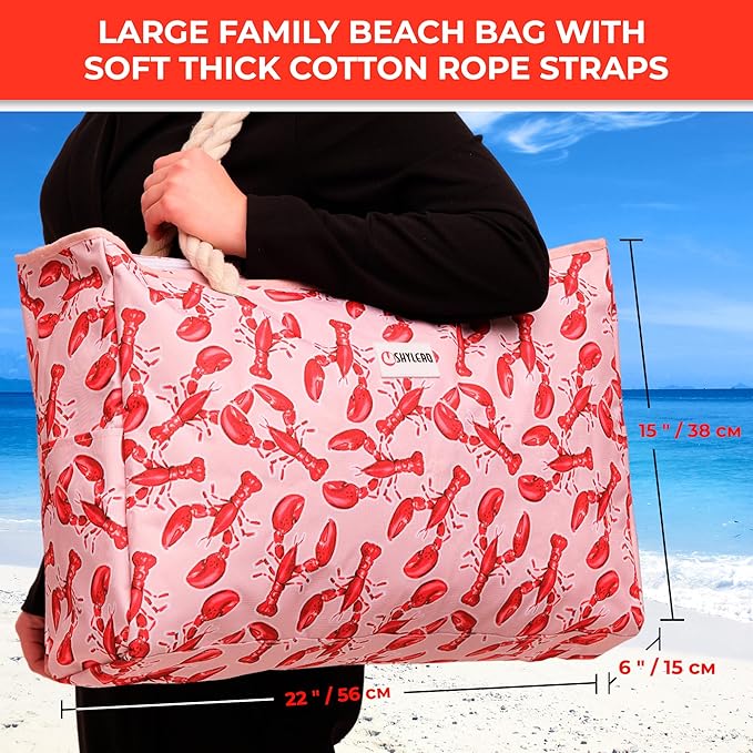 SHYLERO Beach Bag and Pool Bag. Has Airtight Pouch, Ton of Pockets. Beach Tote is Zippered, Water Resistant. Family Size