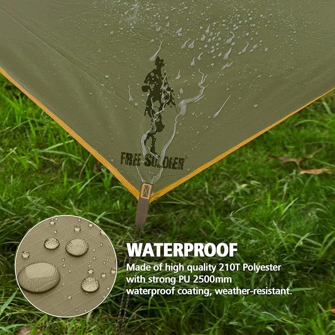 FREE SOLDIER Camping Tarp - Waterproof Portable Multifunctional Outdoor Awning Backpacking Shelter Rain Tarp (Brown 1013ft)