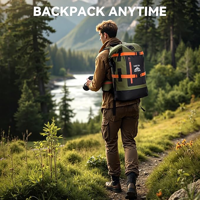 HEETA Waterproof Dry Bags Backpack 40L for Men & Women, Roll Top Heavy Duty Cushioned Hiking Backpack for Kayaking Boating Paddle Boarding Fishing Travel Camping Beach Vacation Cruise Ship Essentials