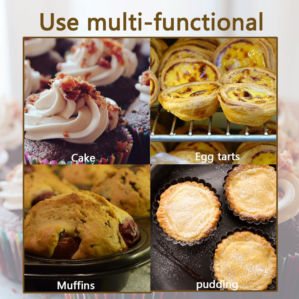 2Pcs Non-Stick 6-Cup Muffin Pan for Baking, Carbon Steel Cupcake Baking Tray, Stackable Cupcake Molds, Dishwasher Safe - 10.4 x 7.3 x 1.1 Inches (Black)