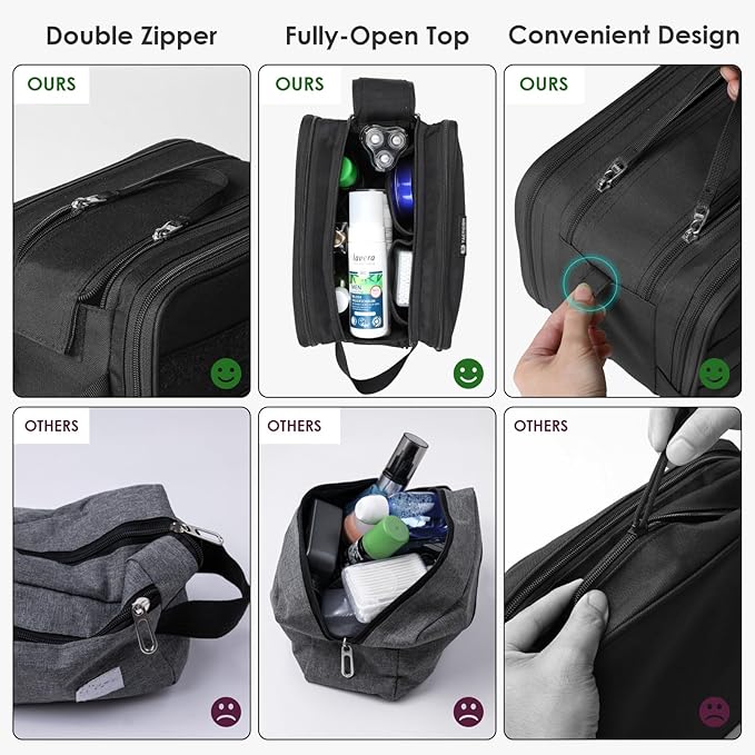 TACTICISM Toiletry Bag for Men - Extra Large Dry Wet Separate Dopp Kit, Tactical Molle Travel Toiletry Bag, Water-Resistant Shaving Bag for Adult, Black