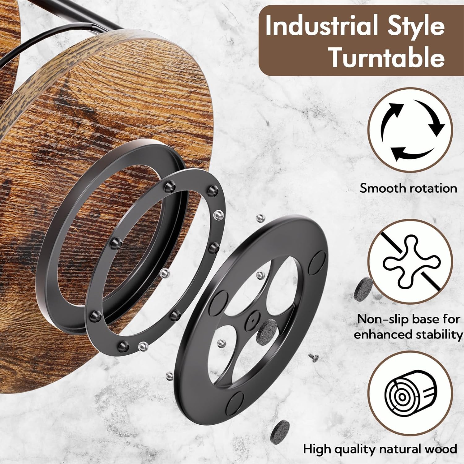 2 Pack 2 Tier Lazy Susan Organizer Wooden Rotating Spice Rack Spice Rack for Countertop 2 Tier Spice Turntable Organizer for Kitchen Countertop and Cabinet Compact and Versatile, Rustic Brown