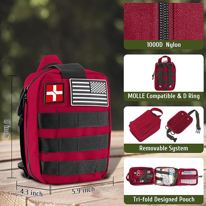 170 PCS Survival Kits, Survival First Aid Kit, Trauma Kit with Essential Survival Gear Emergency Medical Supplies for Hiking Camping Backpacking Outdoor Adventure, Gifts for Christmas Him Dad