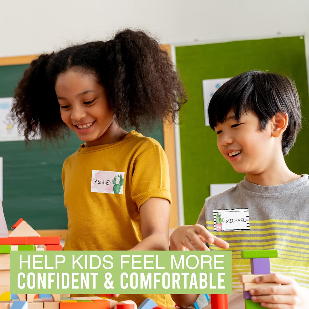 Name Tags Sticker - 56 Nametags for Classroom, Name Tag Stickers for Kids, Adhesive Classroom Labels for Teachers, Nametags Sticker for Clothes, Decorative Labels, Cactus Cubby Tags