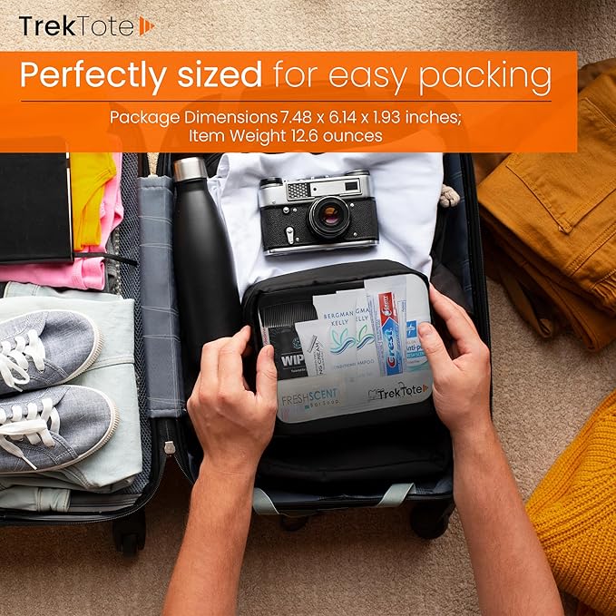 Trektote Travel Toiletry Kit For Men And Women – 15 Piece Set of Travel Size Toiletries, TSA Compliant, Includes Shampoo And Conditioner, Body Wash, Oral Care, Reusable Toiletry Bag & More