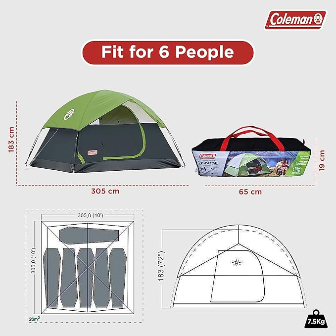 Coleman Sundome 4-Person Tent with Rainfly, Weatherproof Tent Sets Up in 10 Mins