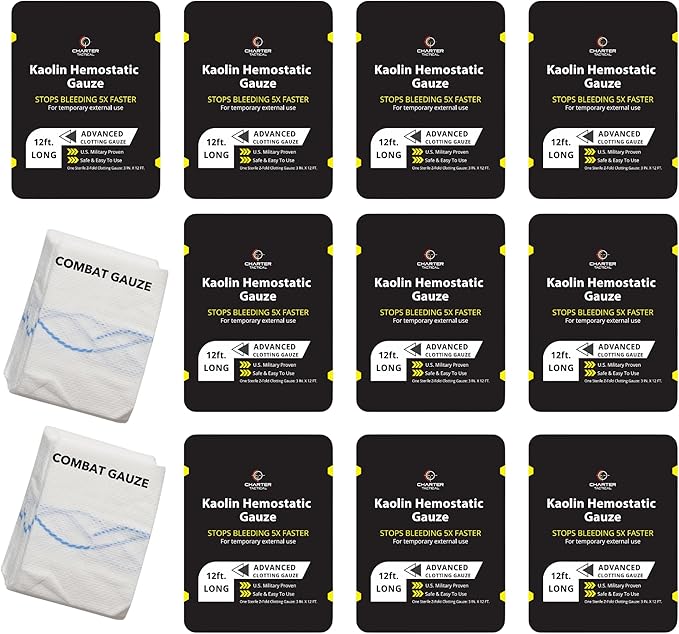 First Aid Advanced Quick Clotting Combat Gauze - Flexible Hemostatic Gauze - to Stop The Bleed kit Faster with Quick Clotting - Survival Kit Supplies - 3" x 12.5' - Pack of 10