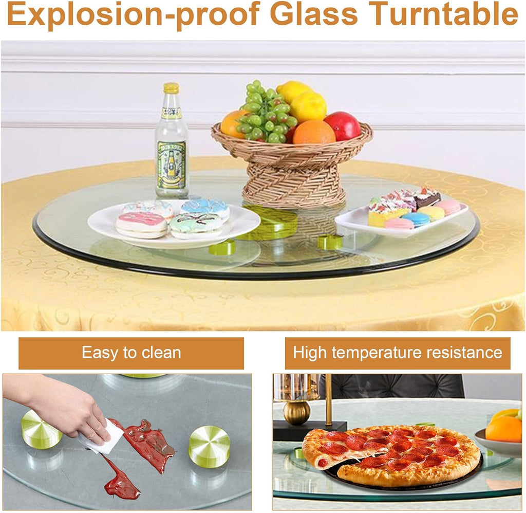 20" Tempered Glass Lazy Susan Turntable, 360° Silent-Spin Round Clear Tabletop Rotating Tray, Centerpiece for Dining Tables, Smooth Rotation, for Banquets, Weddings & Family Gatherings