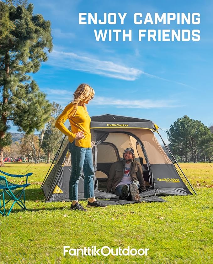 FanttikOutdoor Camping Tent 4/6/8/10 Person Instant Cabin Tent Setup in 60 Seconds with Rainfly & Windproof Portable with Carry Bag for Family Camping & Hiking