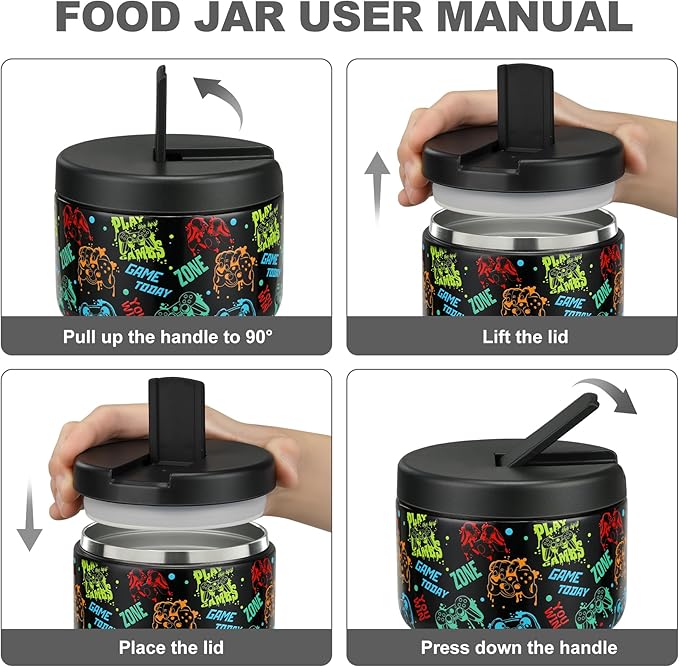 12oz Kids Soup Thermo for Hot Food Insulated Vacuum Food Jar with Buckle Lid, Stainless Steel Wide Mouth Leak Proof Lunch Container for School Travel 1 Pack