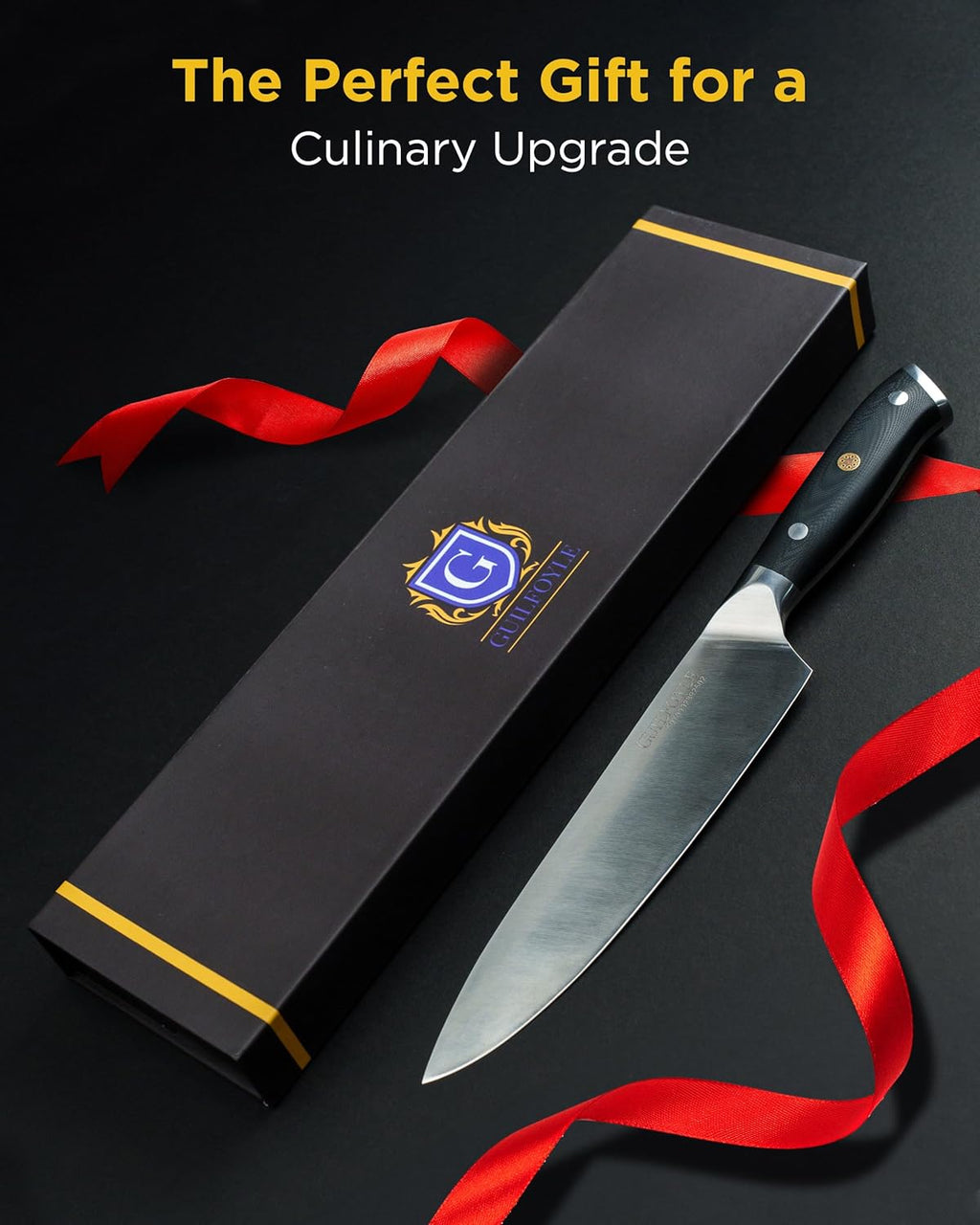 Modern Chef's Knife, Precision Crafted German Style High Carbon Stainless Steel, Improved Shape For Balance and Comfort, Space-Age Advanced Fiberglass Composite Handle, Full Tang, Butt Cap & Gift Box