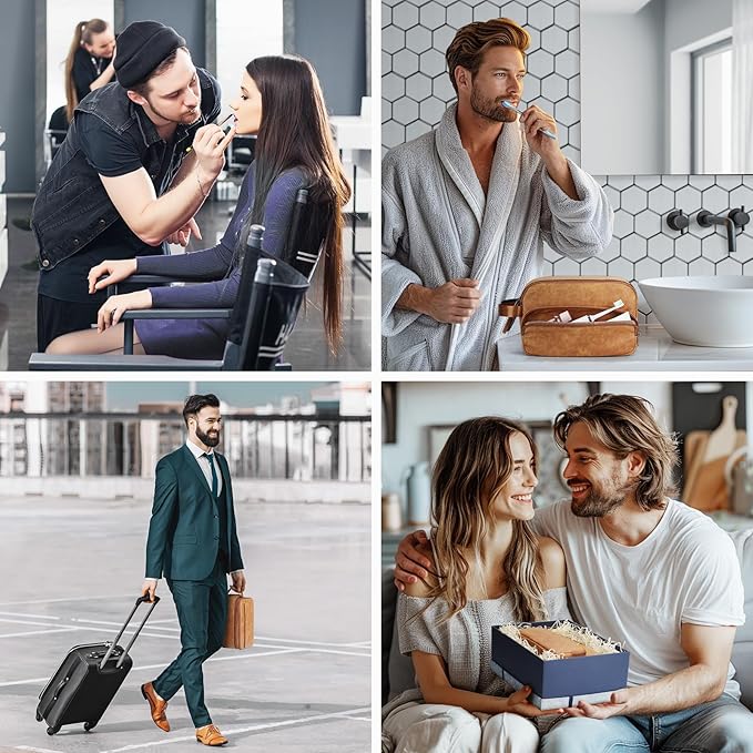 Toiletry Bag for Men, Travel Toiletry Bag Travel Essentials, Dopp Kit Water-resistant Shaving Bag, Bathroom Bag Toiletries Organizer, Brown(PU Leather)