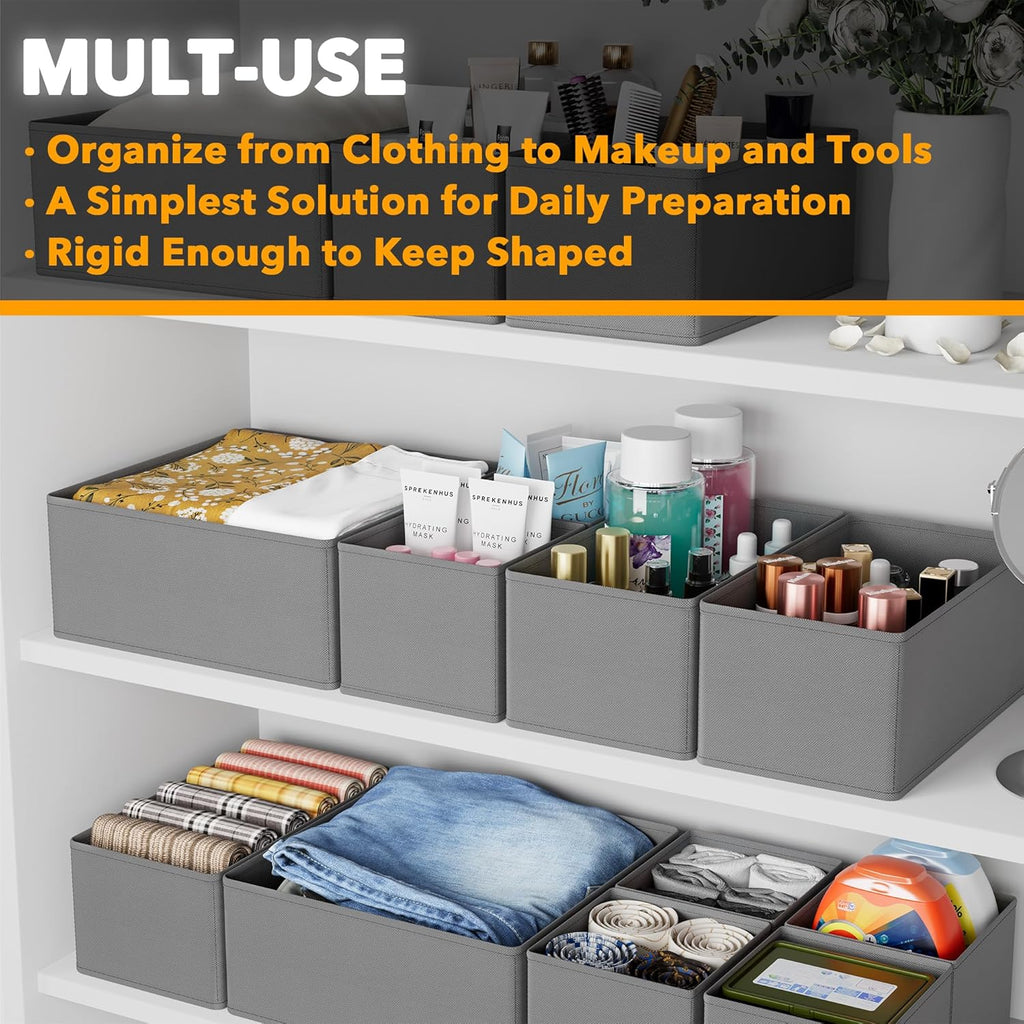 SpaceAid Drawer Organizer Clothes, 12 Pack Dresser Organizer Bins for Nursery, Closet Organization and Storage Dividers for Clothing, Baby Clothes, Underwears, Socks (Grey)