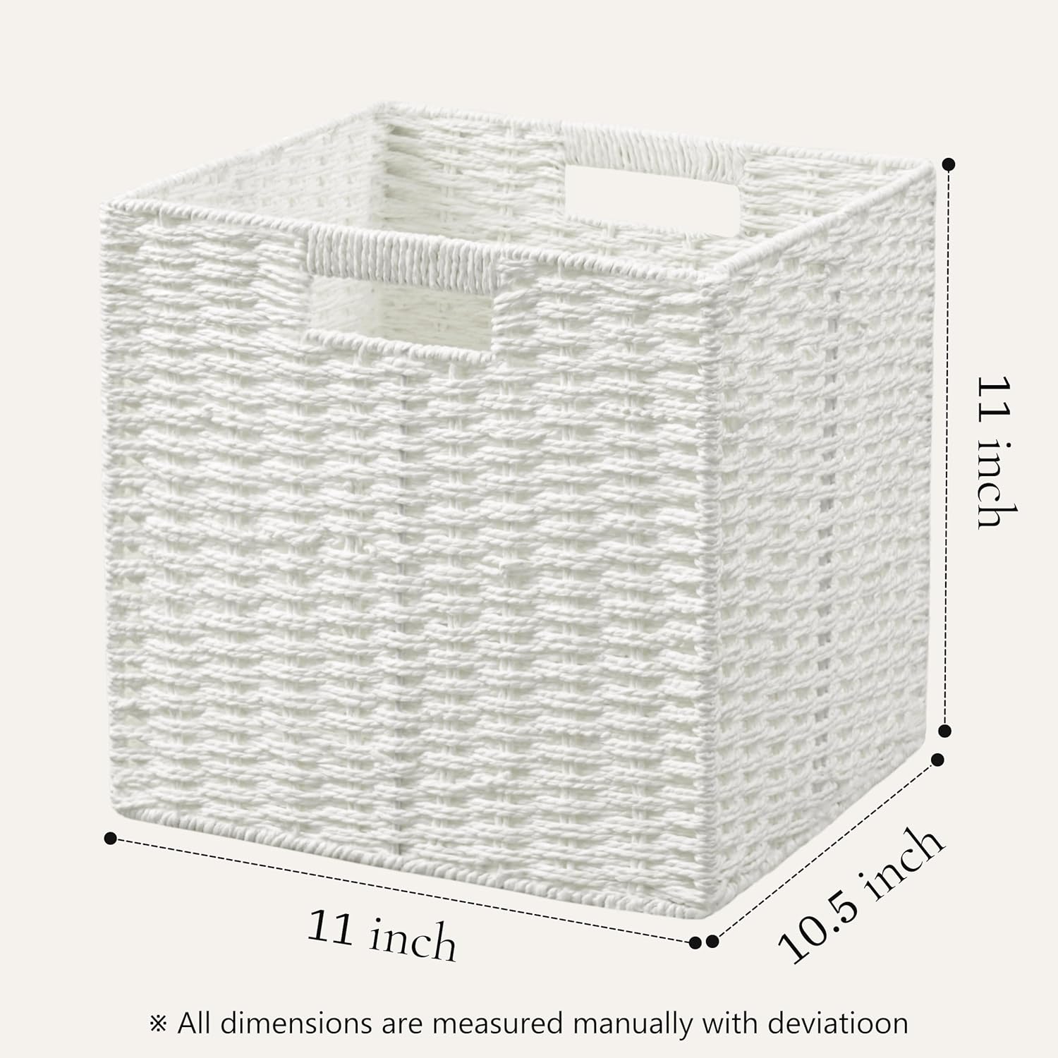 UBBCARE 3 Pack Wicker Basket, 11L×11H×10.5W inch Woven Paper Rope Storage Baskets for shelves, Foldable Cube Storage bin with Handle, Storage Basket for Organizing & Decor, White