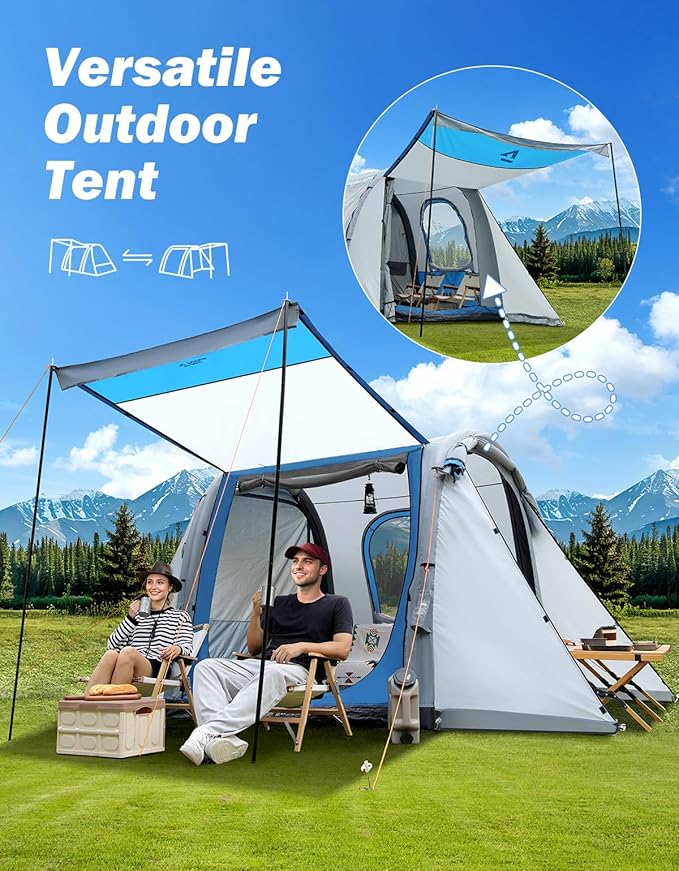 JOYTUTUS SUV Tent with Inflatable Pump, 30% More Space, Easy Set-up Car Tent for 6 Person Family Camping, Dual-Use SUV or Camping with 2 Awnings, Double Door, Fit for SUV Car Van