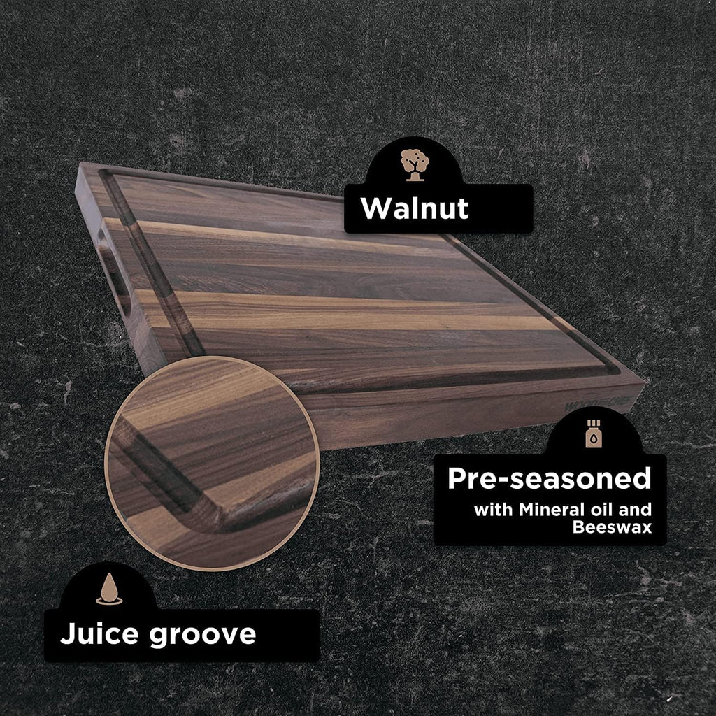Extra Large XL Cutting Board from American Walnut - Heavy Reversible Butcher Block with Juice Groove for Cutting Meat and Juicy Veggies Easily - Walnut Chopping Board - 24x18x1.5"