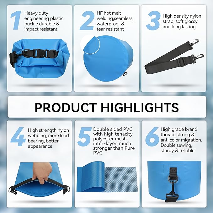 MARCHWAY Floating Waterproof Dry Bag Backpack 5L/10L/20L/30L/40L, Roll Top Sack Keeps Gear Dry for Kayaking, Rafting, Boating, Swimming, Camping, Hiking, Beach, Fishing