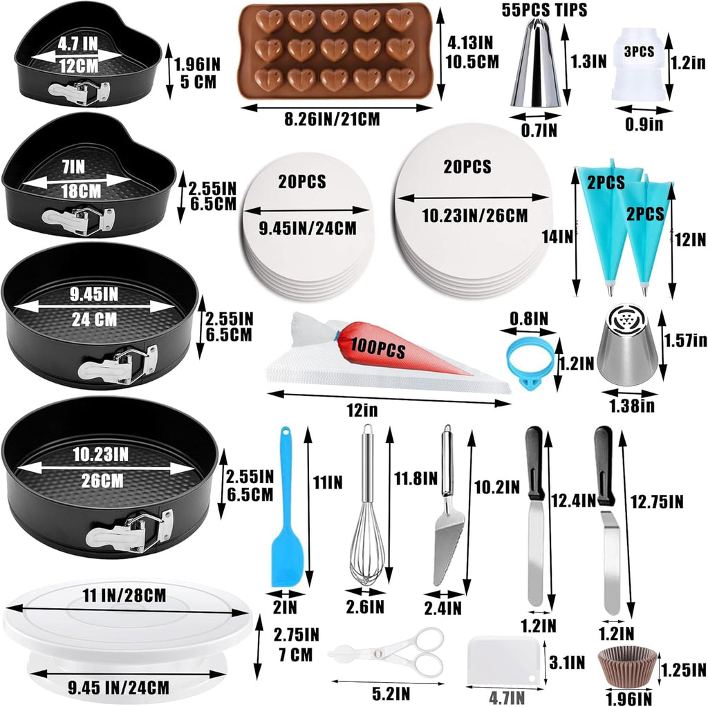 540PCS Cake Decorating Kit - Baking Supplies with 4 Springform Pans, Rotating Turntable, Decorating Tools, Cake Baking Supplies Set for Beginners