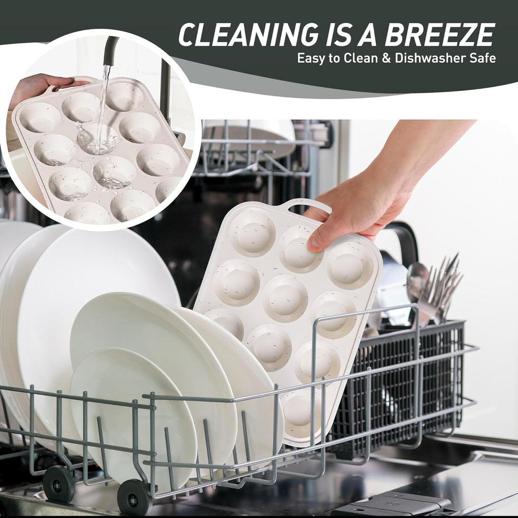 2 Packs 12 Cups Silicone Muffin Pan with Metal Reinforced Frame Regular Size Cupcake Pan Tray Egg Bites Oven Safe Silicone Molds Cookie Muffin Pan Tin Best Baking Sheets Non Toxic Clearance