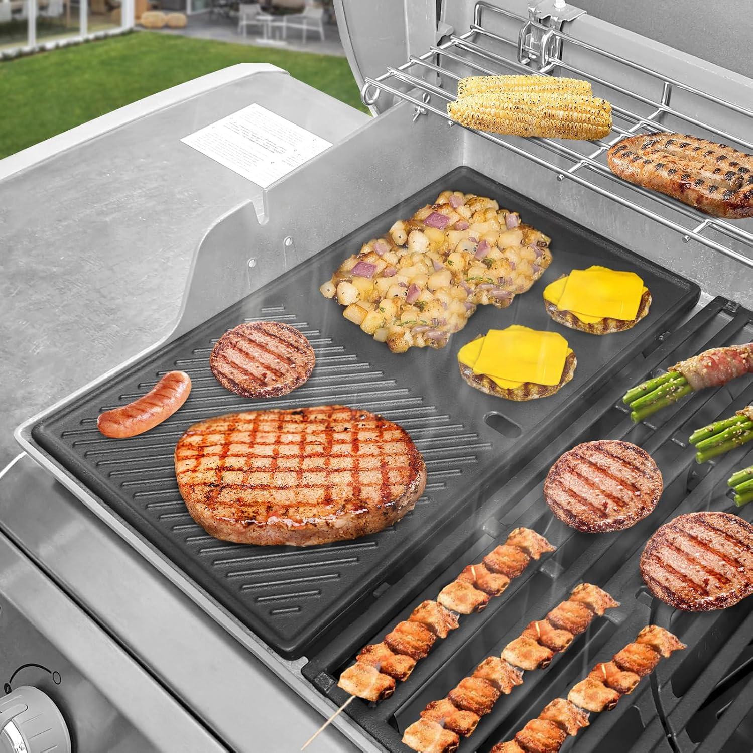 QuliMetal 66089 Griddle for Weber Genesis II/LX 400 Series Grills, Grill Part for Weber GS4 Genesis 2 E410, E415, E435, S-435, LX E-440, Cast Iron for weber genesis ii griddle insert