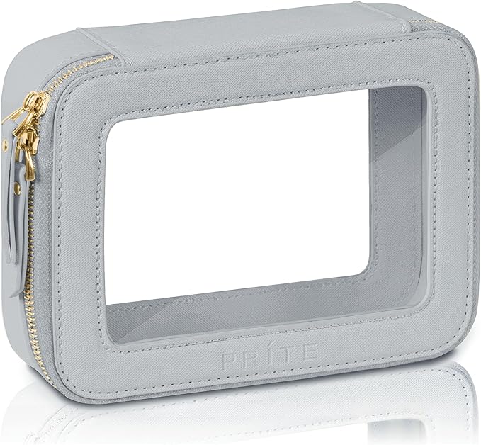 Prite Clear Makeup Bag Cosmetic Organizer Case Waterproof Travel Toiletry Bag Skincare Pouch with Golden Zipper(Grey)
