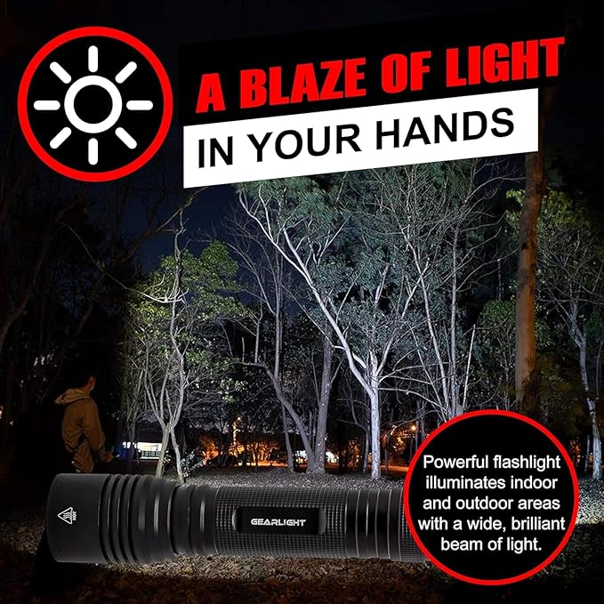 GearLight S2000 LED Flashlight High Lumens - Super Bright, Powerful, Mid-Size Tactical Flashlight for Outdoor Activity & Emergency Use
