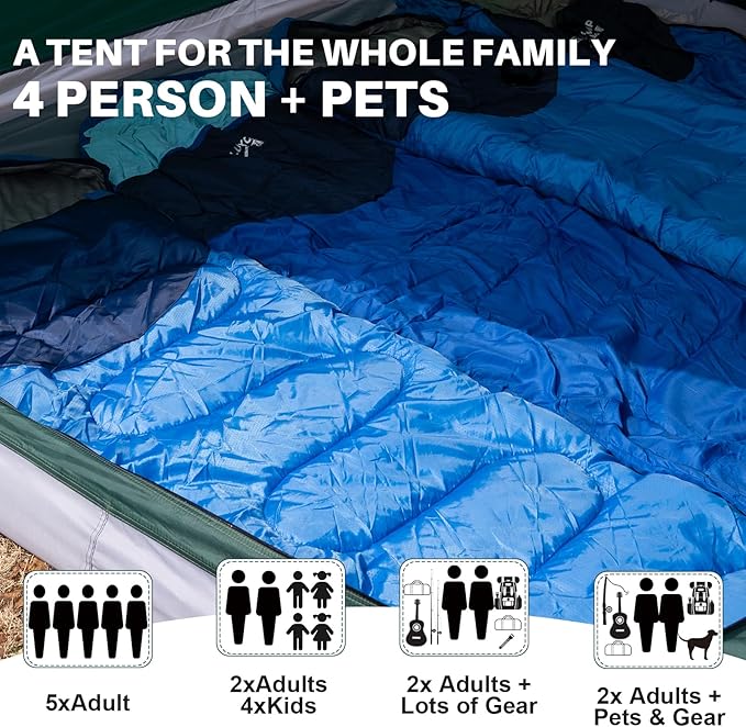 1/2/4/5/6 Person Dome Tents for Camping, Lightweight Portable Backpacking Tent, Small Easy Set Up Outdoor Waterproof Camping Hiking Tent for Adults