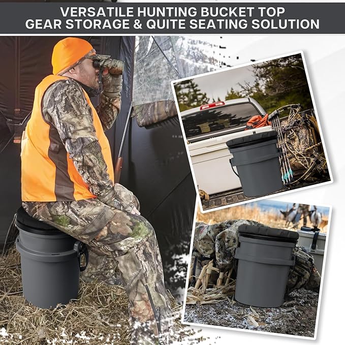 5 Gallon Bucket Seat for Yeti Bucket Only, Swivel Bucket Lid with Padded Top for Cozy Sitting, Bucket Seat Cushion for Outdoor Fishing,Hunting,Gardening,Camping,Car Washing, Baseball Training
