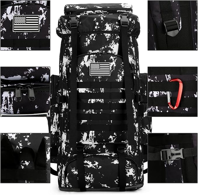 100L Camping Hiking Military Tactical Backpack Outdoor Climbing Sport Bags for Camping,Backpacking (Black Lightning)