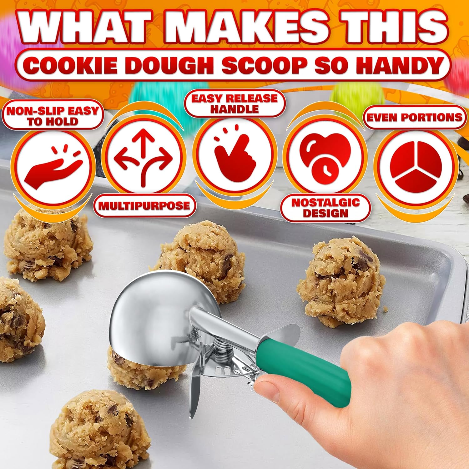 2.67Oz Ice Cream Scoop with Trigger #12 - Ice Cream Scooper for Portion Control, Gelato, Cookie Dough, Meatballs - Stainless Steel, Easy to Use & Clean, Rust & Stain Resistant, Ergonomic Non-Slip Grip