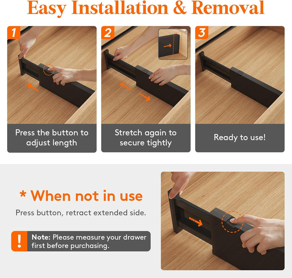 Lifewit 6 Pack Drawer Dividers 4" High, 11-17" Adjustable Drawer Organizers for Clothes, Expandable Dresser Separators in Bedroom/Bathroom/Kitchen/Fridge/Office Organization and Storage, Black