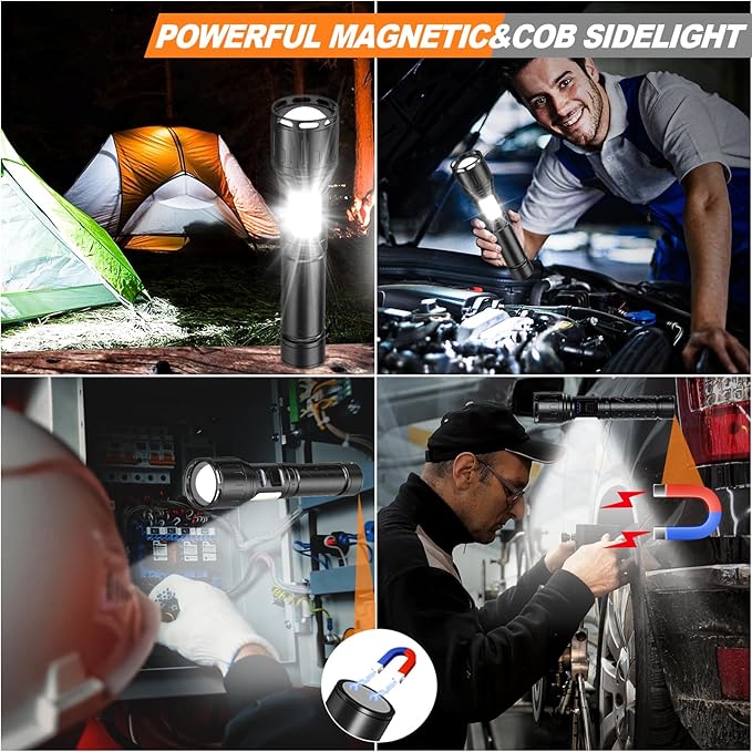 Flashlights High Lumens Rechargeable- 100,000LM Super Bright Tactical Magnetic LED Flash Light with 8 Modes,COB Work Light,Waterproof,Power Handheld Flashlight for Emergency,Hurricane,Hiking