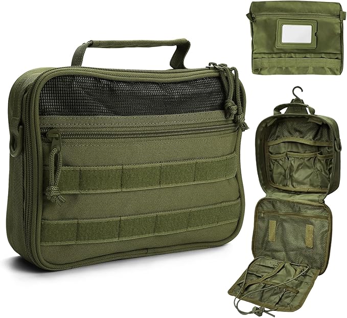 SUNRISING Tactical Toiletry Bag for Men - Hanging Travel Dopp Kit, Shaving Hygiene Organizer, Durable Bathroom Essentials for Short Trips & Camping Army Green