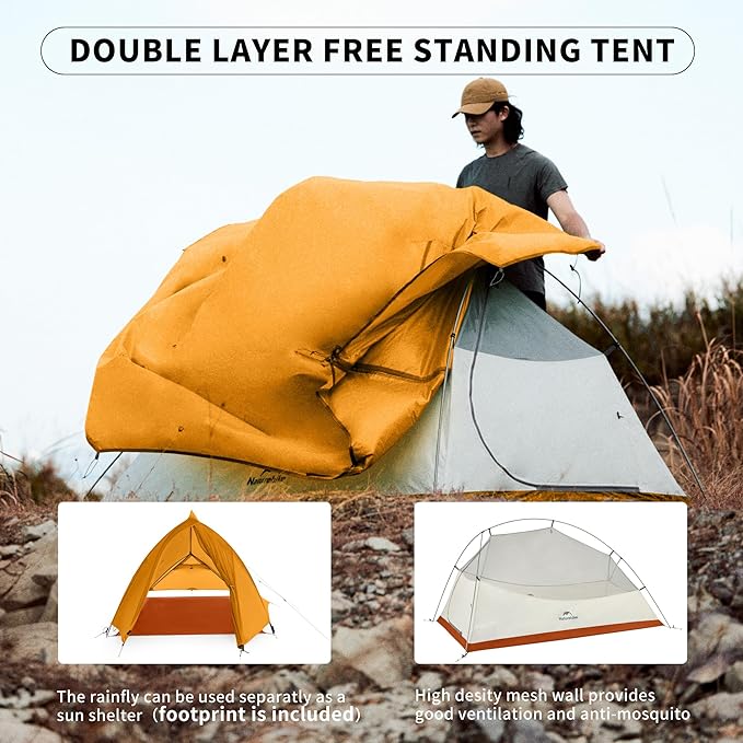 Naturehike Cloud-Up 2 Person Tent Lightweight Backpacking Tent with Footprint - Free Standing Ultralight Camping Hiking Backpack Tents Two Person Tent