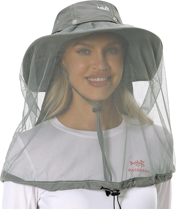 BASSDASH UPF 50+ Mosquito Sun Hat with Hidden Head Net and Neck Flap for Men Women Outdoor Fishing Hiking Camping FH16
