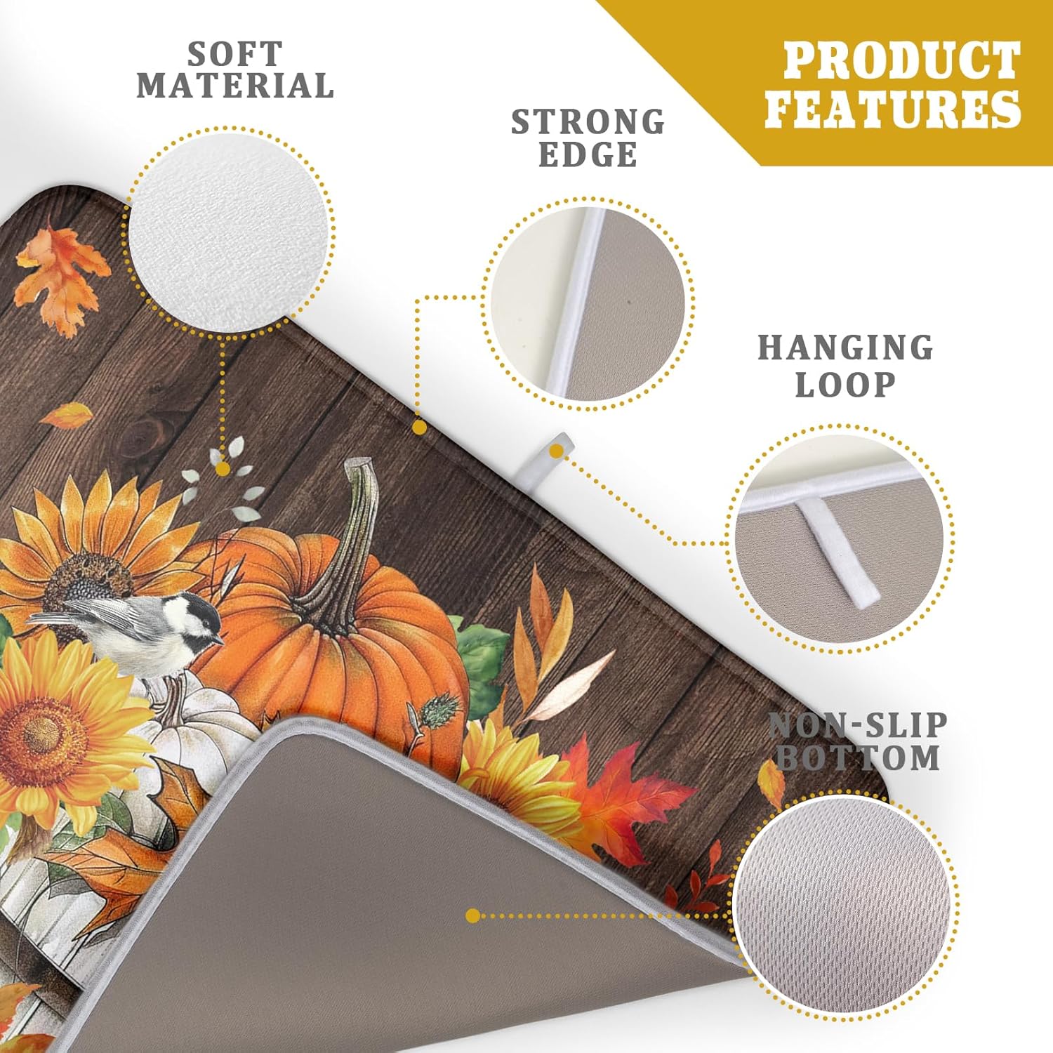 Fall Pumpkin Dish Drying Mat for Kitchen Counter Decor 18x24 Inch Halloween Thanksgiving Dish Drainer Mats Absorbent Reversible Dishes Pad