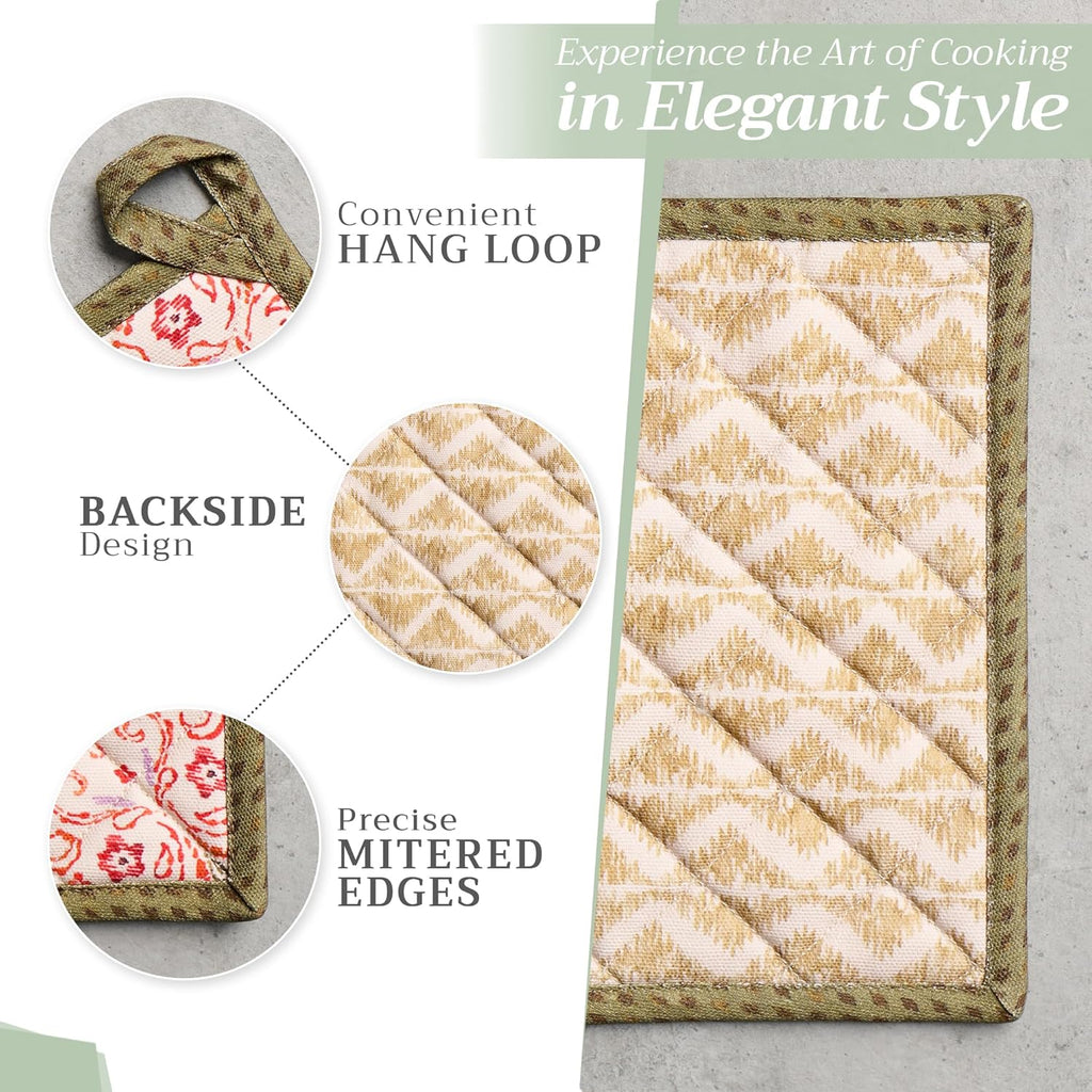 Maison d' Hermine Pot Holders Set 100% Cotton Heat Resistant Potholders 8" x 8" Hot Pads with Loop BBQ, Cooking, Baking, Grilling, Kitchen, Handling Hot Pans (Pack of 2, Damask)